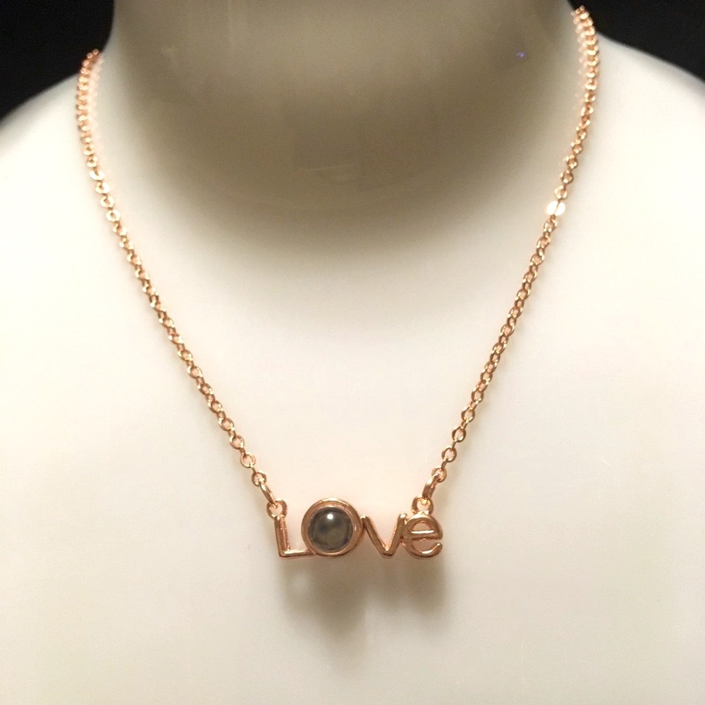 Rose gold I love you in 100 different Languages Global Necklace Stamped 925